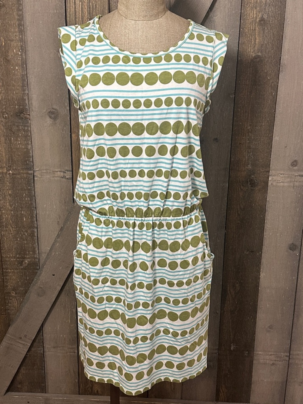 Boden Polka Dot Strip Modal Cotton Elastic Waist Pockets Casual Dress Size 8